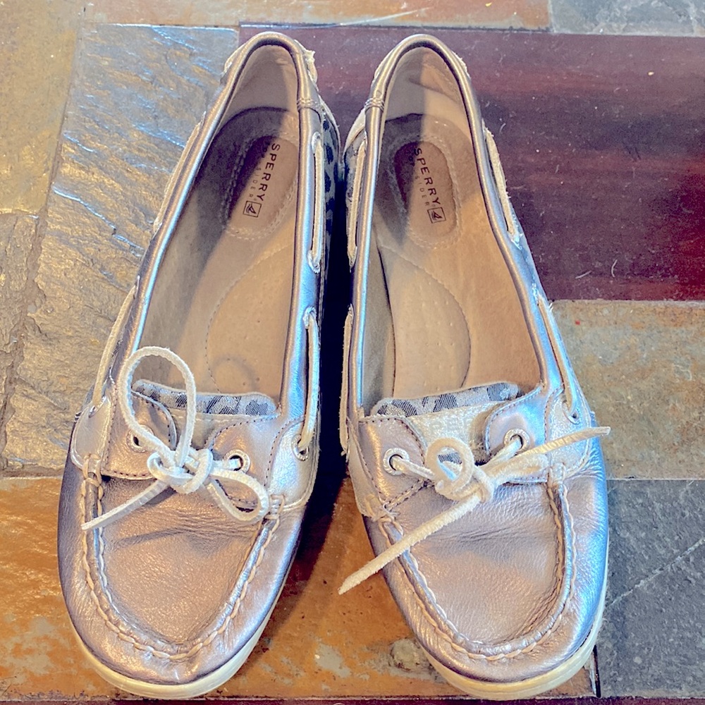 Silver Metallic Cheetah Sperrys